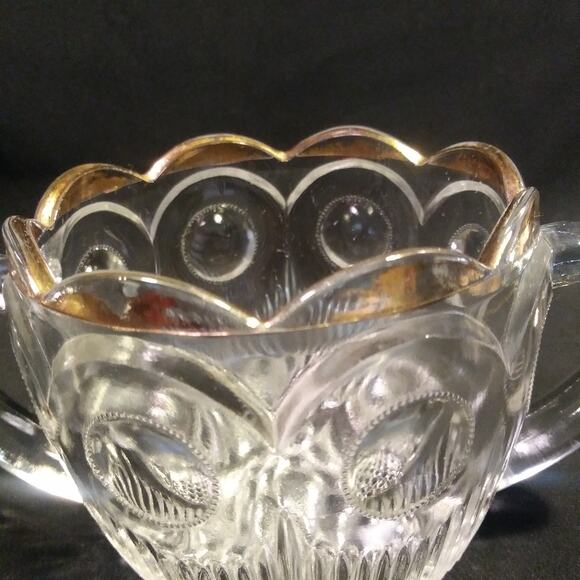 Vintage EAPG Bartlett and Collins Cream n Sugar Set in St. Genevieve 18k Gold - Picture 2 of 15